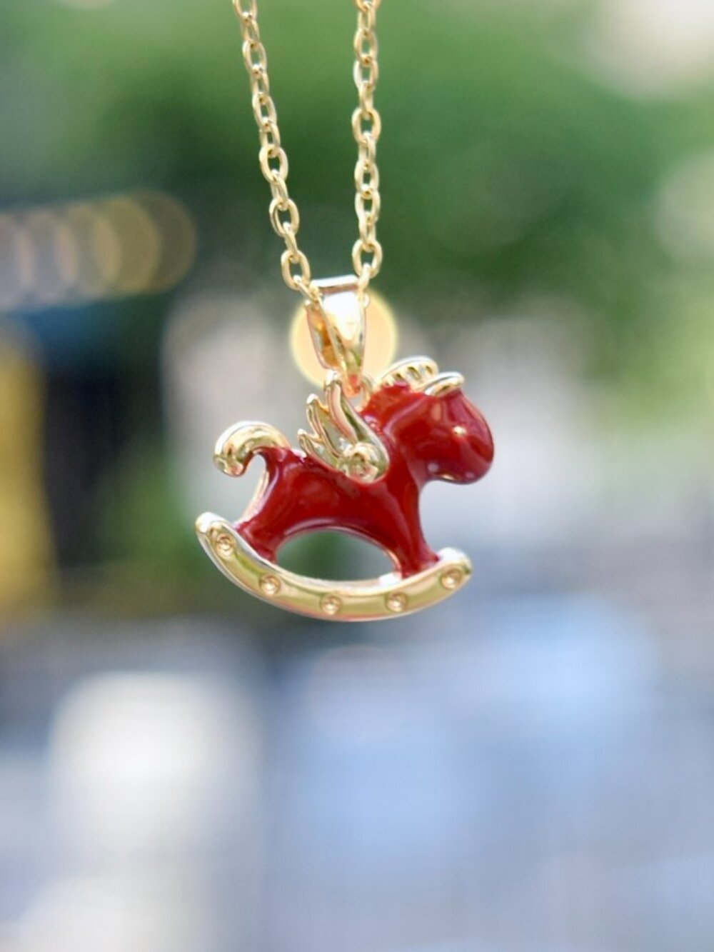 Horse Charm Necklace - Chinese Enamel Style - Stainless Steel Necklace